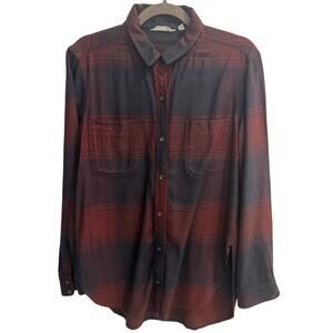 Athleta Size Small Plaid Flannel Button Down Shirt Navy Red